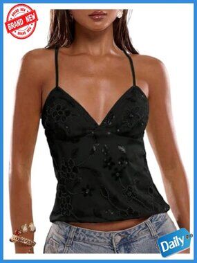 Sequin Cami Top Criss Cross Backless Going Out Sleeveless Y2K Party